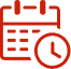 Red outlined calendar with a clock icon in front, indicating a concept related to scheduling or time management.