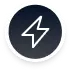 A friendly lightning bolt icon on a dark circular background, representing our efficient services at Childers.